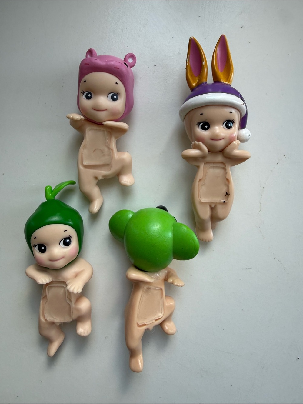 Mini Character Playset - Pink, Purple & Green Cute Figures, bundle of 4